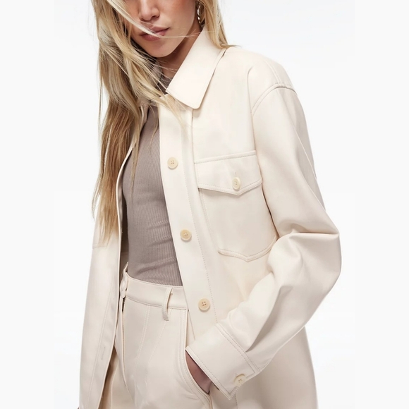 Aritzia Wilfred The Ganna Shirt Jacket Faux Leather Size XS White - Picture 2 of 16